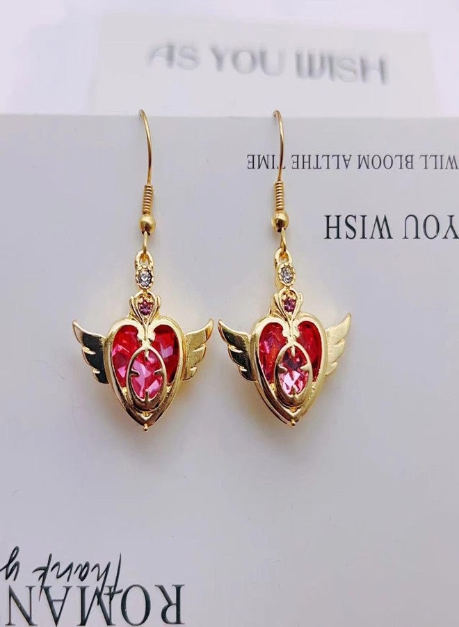 POYAMUSE Lovely Heart and Crown Crystal Dangle Earrings - Sweet Cosplay Jewelry for Women-heart - Image 2